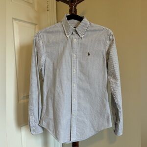 Ralph Lauren Classic Fit Grey and White Striped Button-Down Shirt